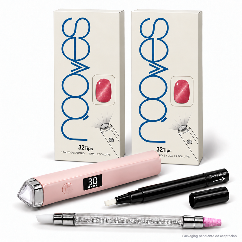 Kit Duo de Extensiones de Gel NOOVES con dos cajas, Lámpara de Moldeado, Nail Beauty Pen y Quartz Dual Stick