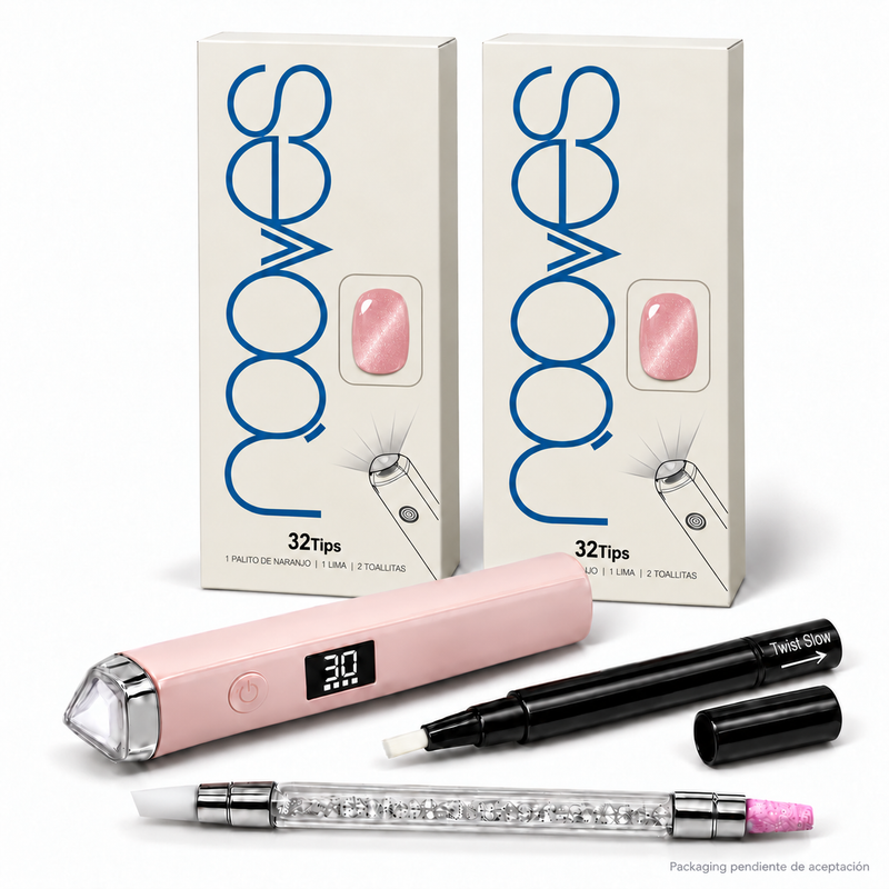 Kit Duo de Extensiones de Gel NOOVES con dos cajas, Lámpara de Moldeado, Nail Beauty Pen y Quartz Dual Stick
