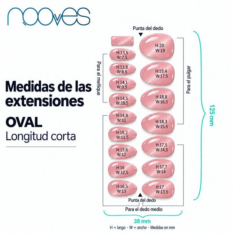 Diagrama de extensiones de forma oval con sus medidas.