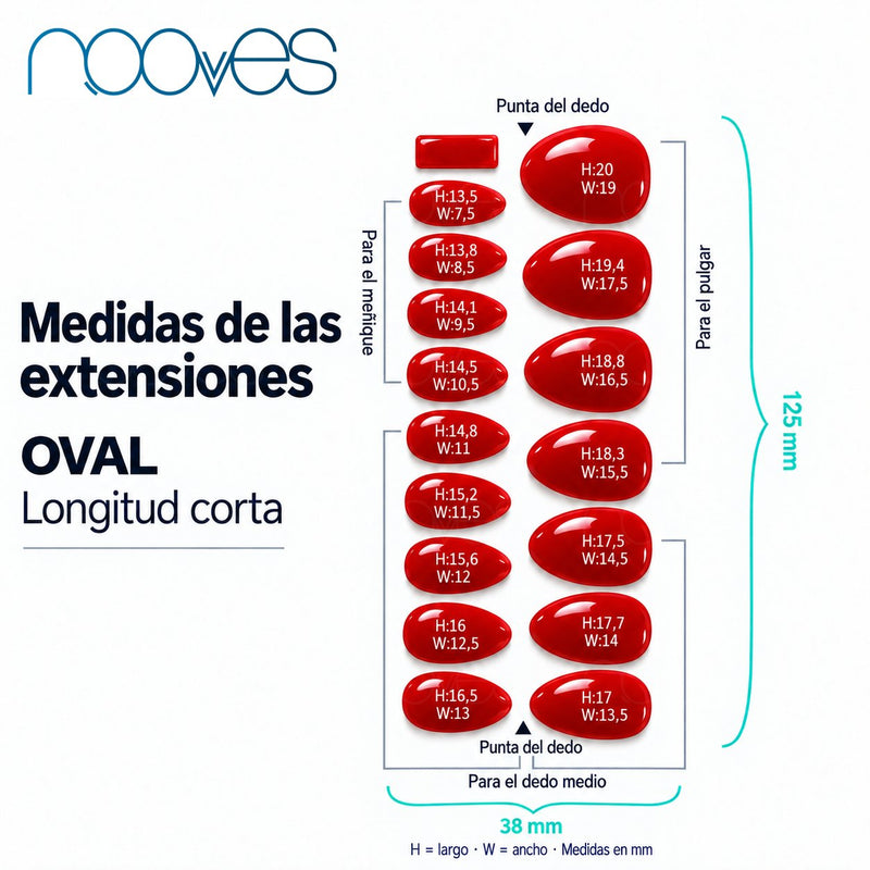 Diagrama de extensiones de forma oval con sus medidas.