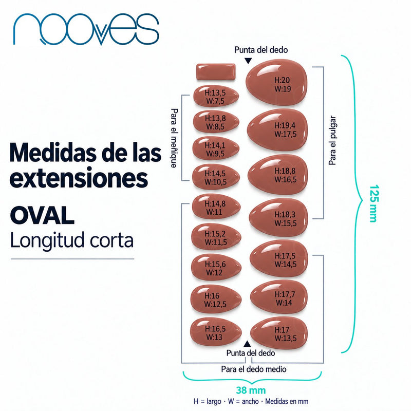 Diagrama de extensiones de forma oval con sus medidas.