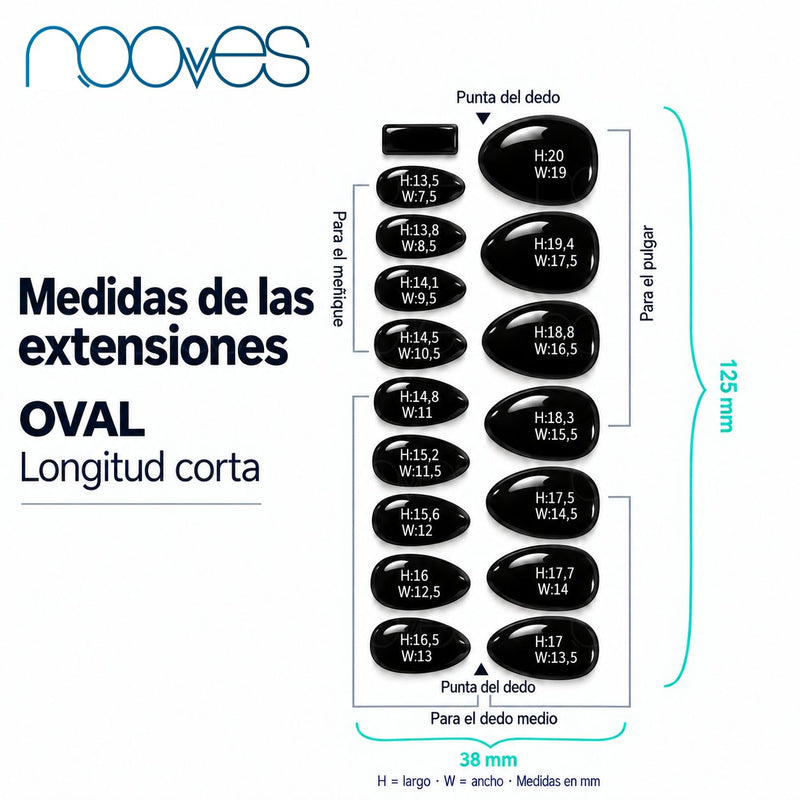 Diagrama de extensiones de forma oval con sus medidas.