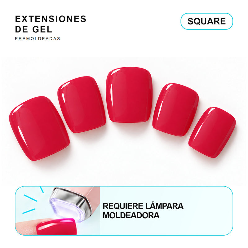 Extensiones de gel NOOVES Malibu Pink, forma square, cinco piezas con información