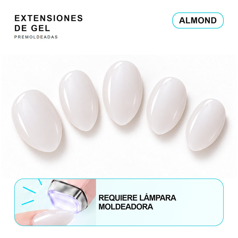 Extensiones de gel NOOVES Pure Canvas, forma almond, cinco piezas con información