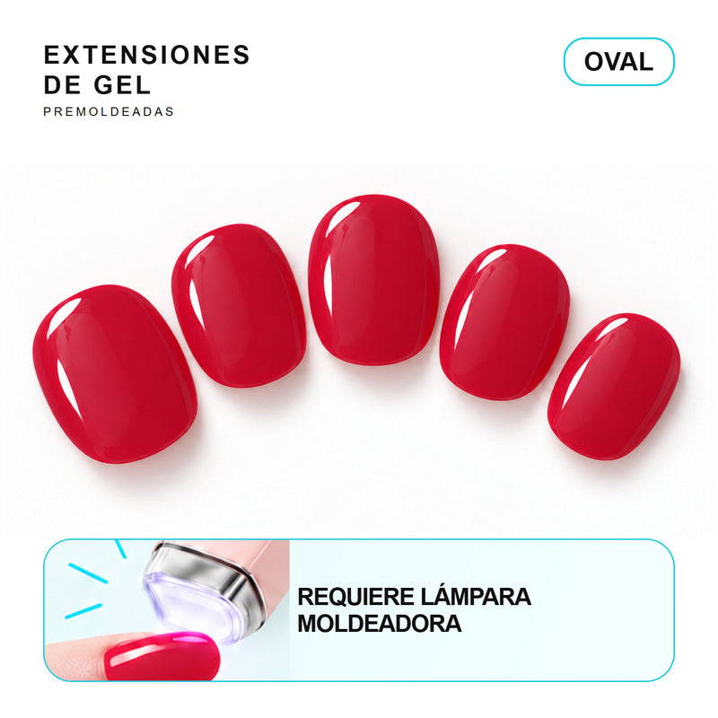 Extensiones de gel NOOVES Crimson Love, forma oval, cinco piezas con información