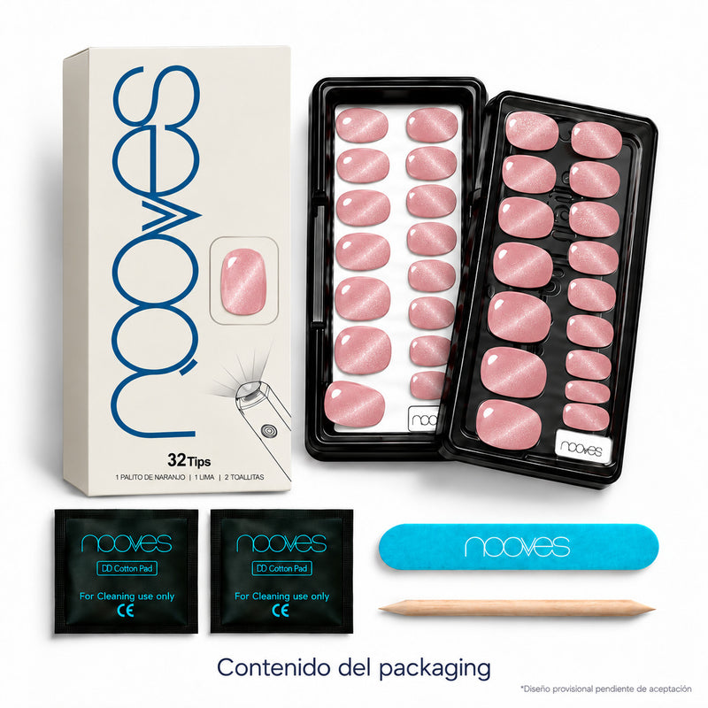 Extensiones de gel NOOVES Fairy Dust, forma oval, caja y contenido
