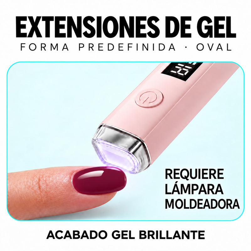 Extensiones de gel NOOVES Cherry Noir, forma oval, lámpara moldeadora