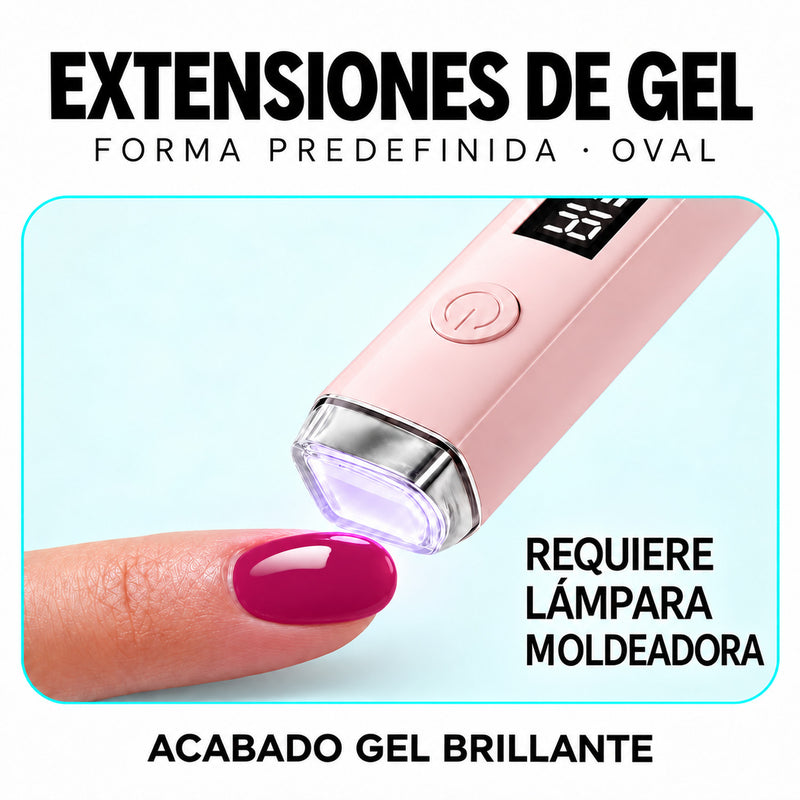 Extensiones de gel NOOVES Fuchsia Night, forma oval, lámpara moldeadora