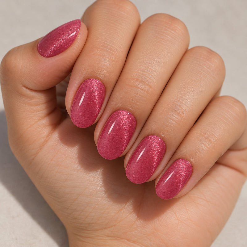 Extensiones de gel NOOVES Mystic Rose, forma oval, imagen lifestyle