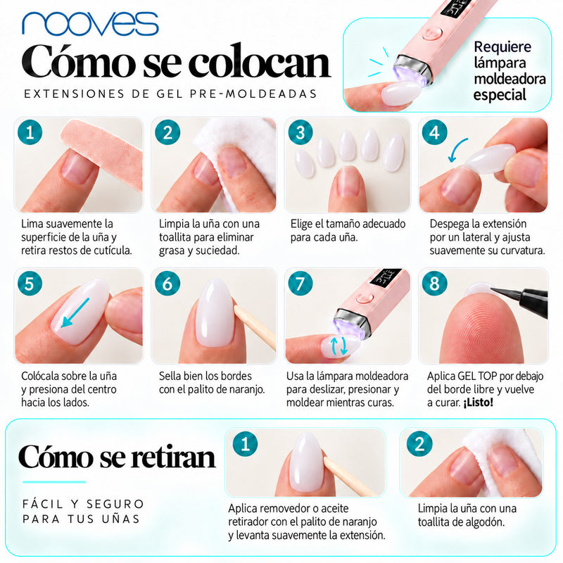 Extensiones de gel NOOVES Pure Canvas, forma almond, cómo se colocan y se retiran