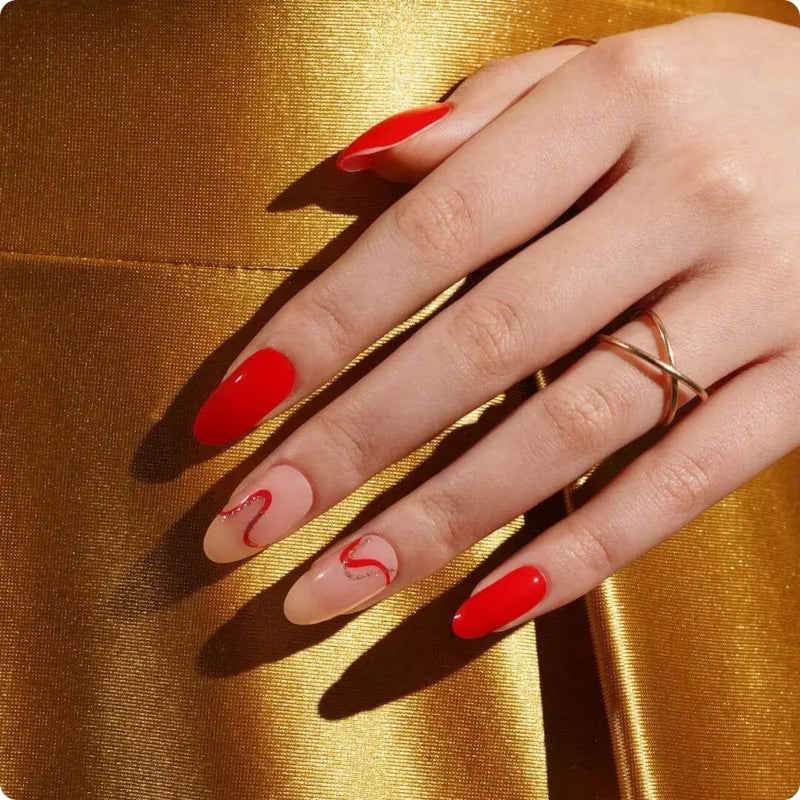 Gel Nail - Red Waves - Nooves Nails