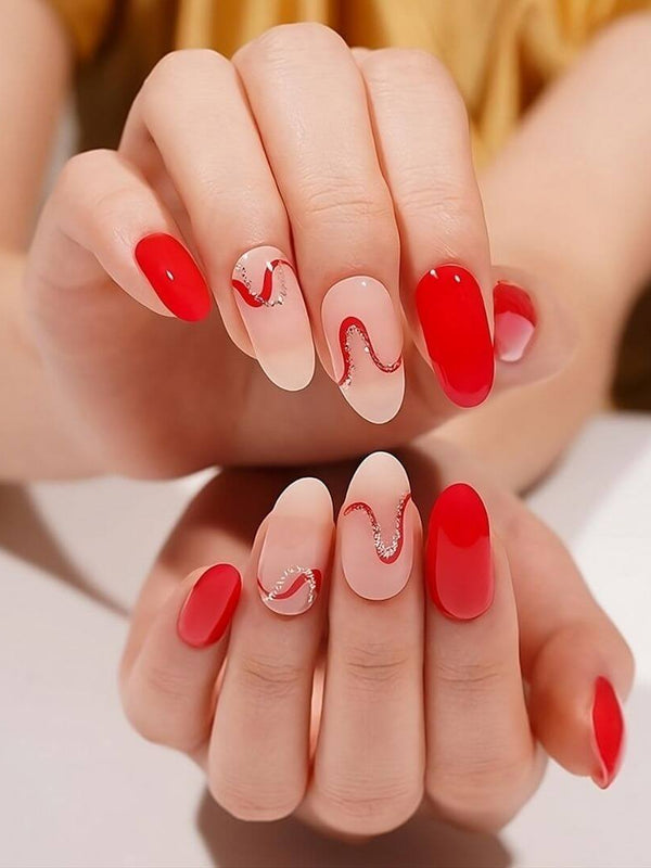 Gel Nail - Red Waves - Nooves Nails - Láminas de uñas de gel semicuradas