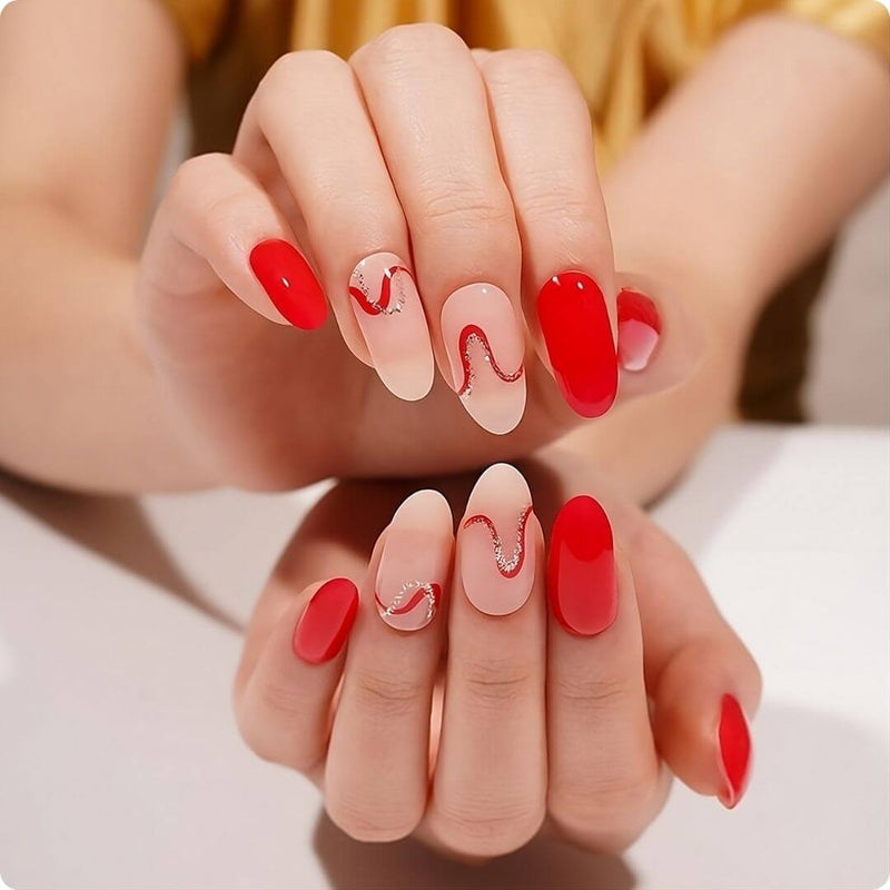 Gel Nail - Red Waves - Nooves Nails