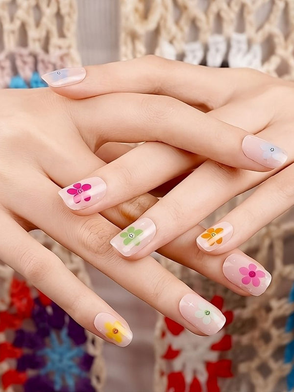 Gel Nail - Smiley Flowers - Nooves Nails - Láminas de uñas de gel semicuradas