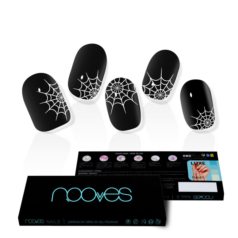 Uñas de gel Láminas de Gel - Black Spider - Halloween curadas con lámpara UV - Brillo espejo