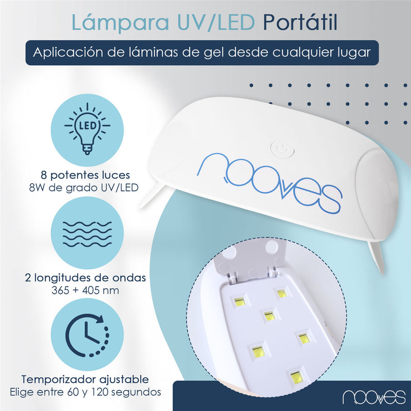 Detalle adicional Láminas Pack Lámina de uñas de gel Premium precurado Nooves Diseños Cat Eye + Lámpara uñas UV/LED PORTÁTIL 8w - Vista 14