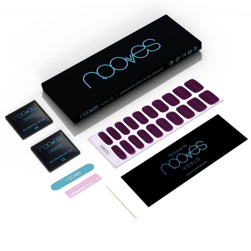 Packaging Láminas Láminas de Gel - Grape Glow - Nooves Nails - Incluye lima y palito de naranjo