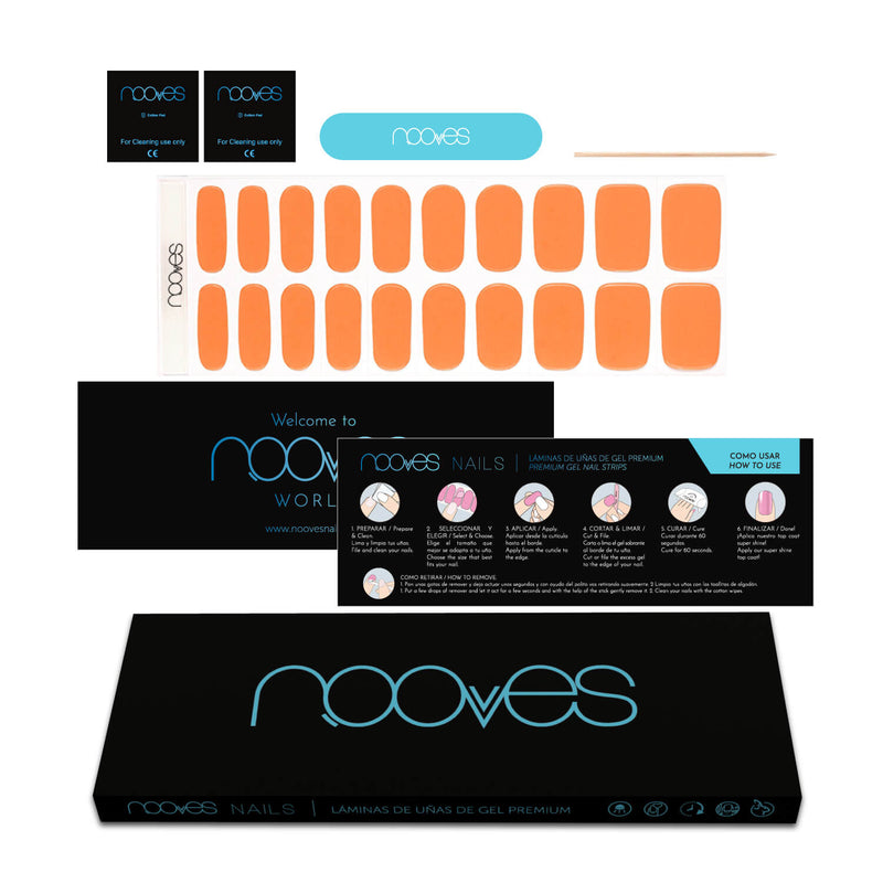 Kit de uñas de gel Láminas de Gel - Orange Glow - Nooves Nails - Fácil aplicación sin torno