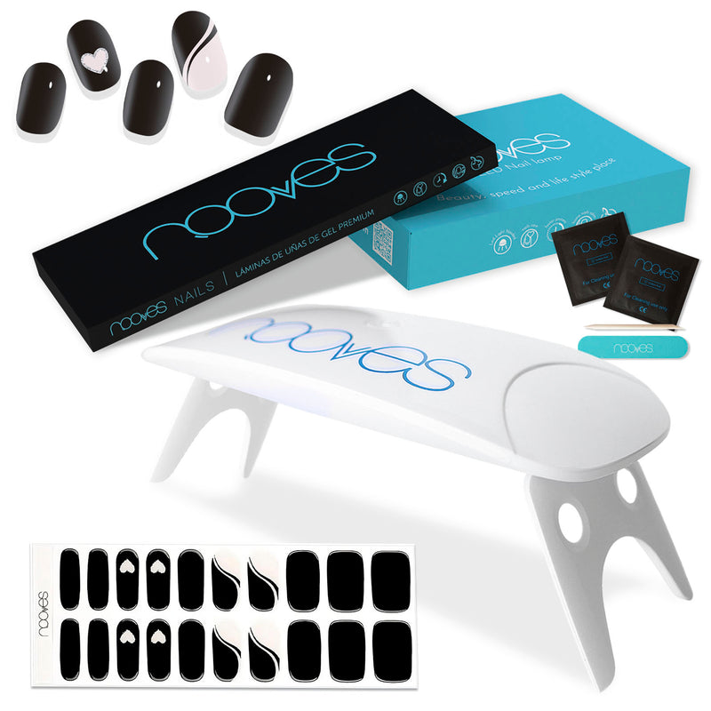 Láminas resistentes al agua Pack Nooves Designs Nail Art Folha de gel premium pré-curada + UV/LED Lâmpada de unhas PORTÁTIL 8w - Lâmpada de secagem de unhas de 8W - Duración más de 14 días