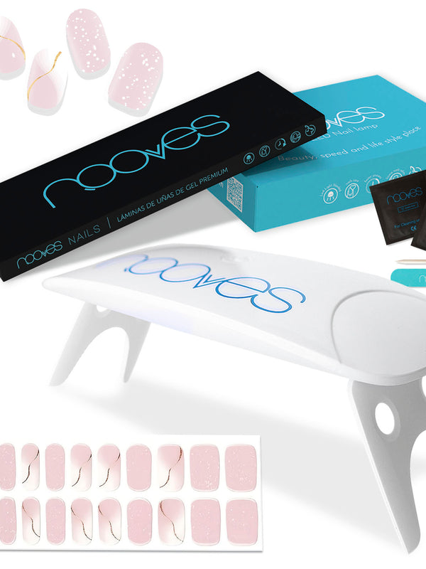 Nooves Premium Pre-Cured Gel Nail Sheet Pack with Art Design Designs + Portable 8w UV/LED Nail Lamp