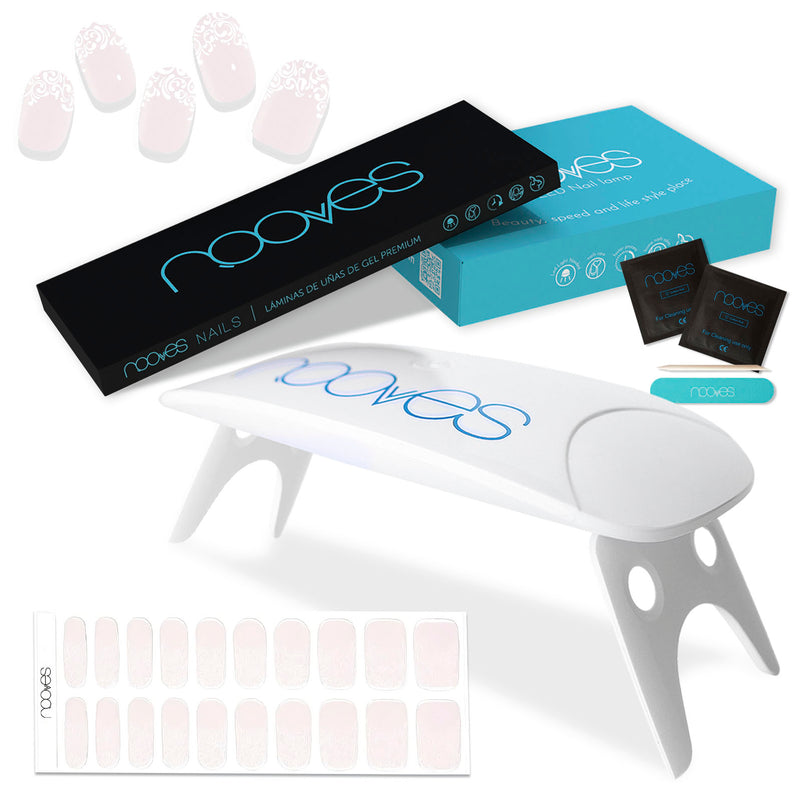 Nooves Premium Pre-Cured Gel Nail Sheet Pack with Art Design Designs + Portable 8w UV/LED Nail Lamp