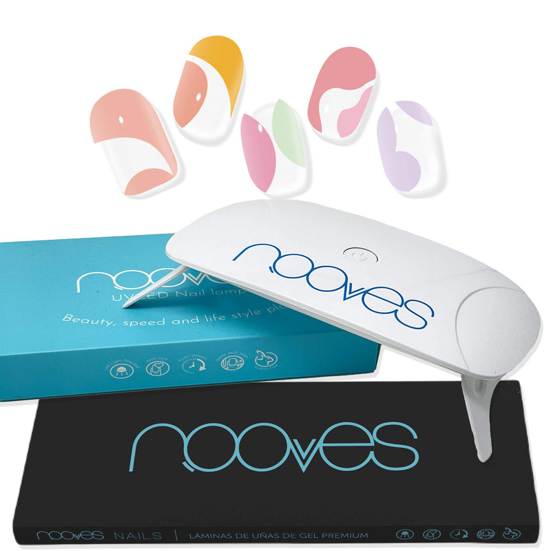 Tendencia manicura Pack Nooves Designs Nail Art Folha de gel premium pré-curada + UV/LED Lâmpada de unhas PORTÁTIL 8w - Lâmpada de secagem de unhas de 8W - Estilo moderno y elegante