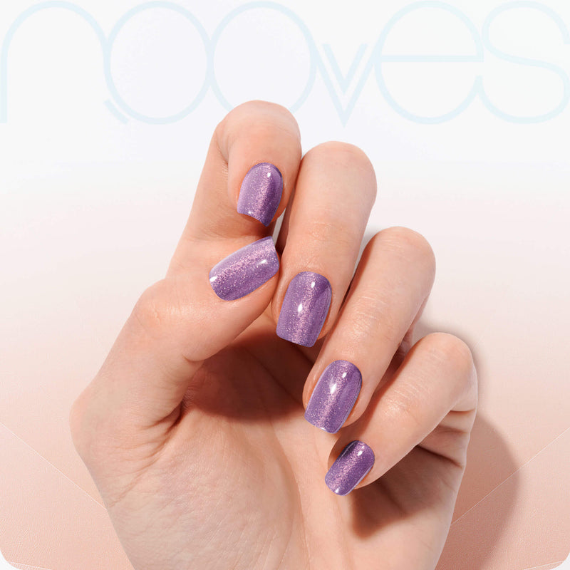 Cómo quedan las uñas de gel Láminas de Gel - Purple Twist - Nooves Nails - Antes y después