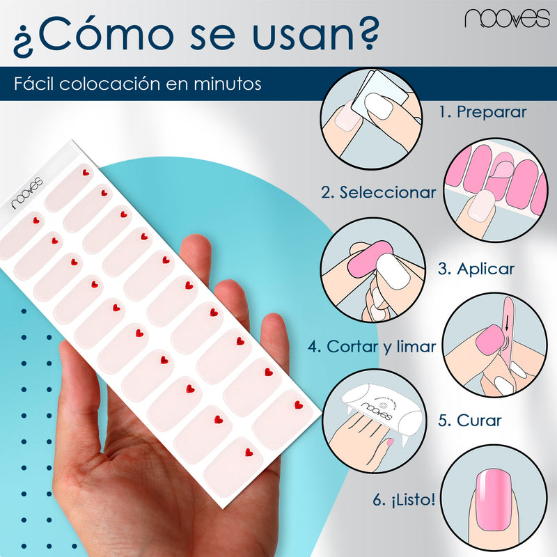 Uñas de gel Láminas de Gel - Romance - Nooves Nails curadas con lámpara UV - Brillo espejo