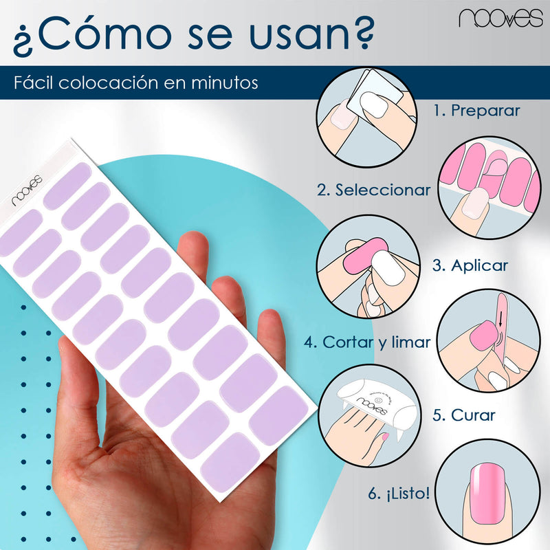 Cómo quedan las uñas de gel Láminas de Gel - Soft Lilac - Nooves Nails - Antes y después
