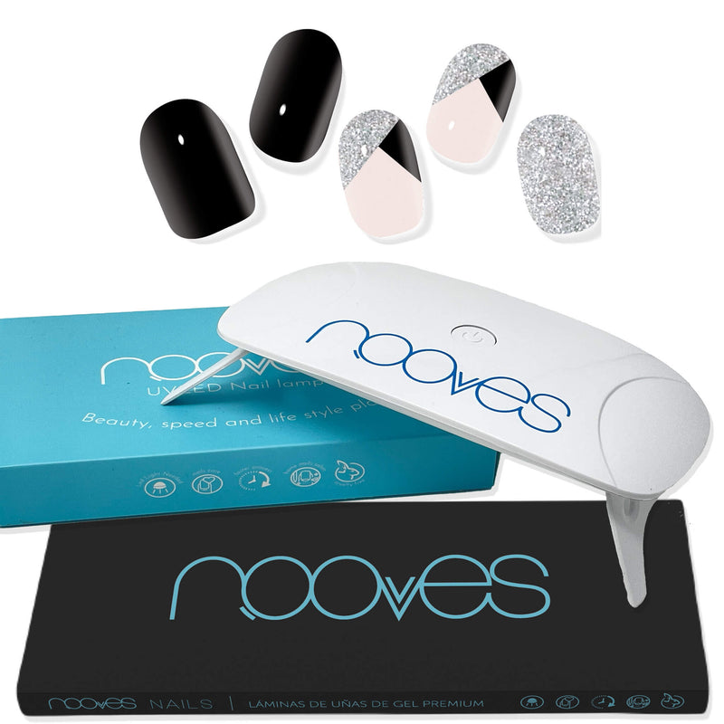 Uñas de gel Pack Nooves Designs Nail Art Folha de gel premium pré-curada + UV/LED Lâmpada de unhas PORTÁTIL 8w - Lâmpada de secagem de unhas de 8W curadas con lámpara UV - Brillo espejo