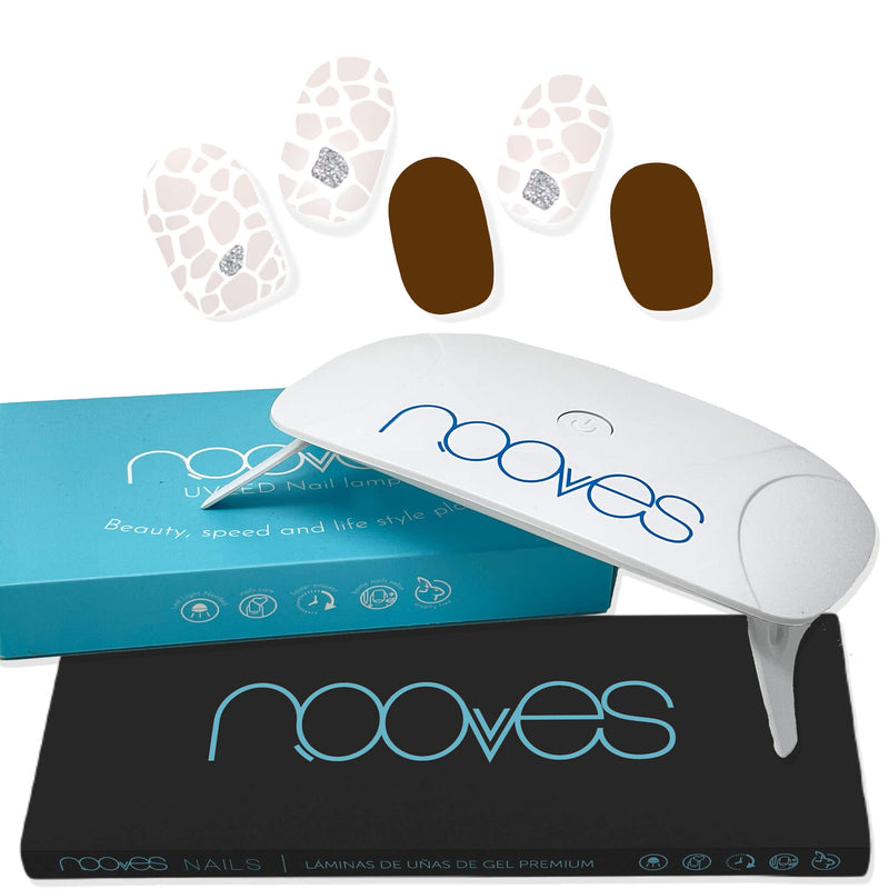 Textura y grosor láminas Pack Nooves Designs Nail Art Folha de gel premium pré-curada + UV/LED Lâmpada de unhas PORTÁTIL 8w - Lâmpada de secagem de unhas de 8W - Gel auténtico semicurado al 60%