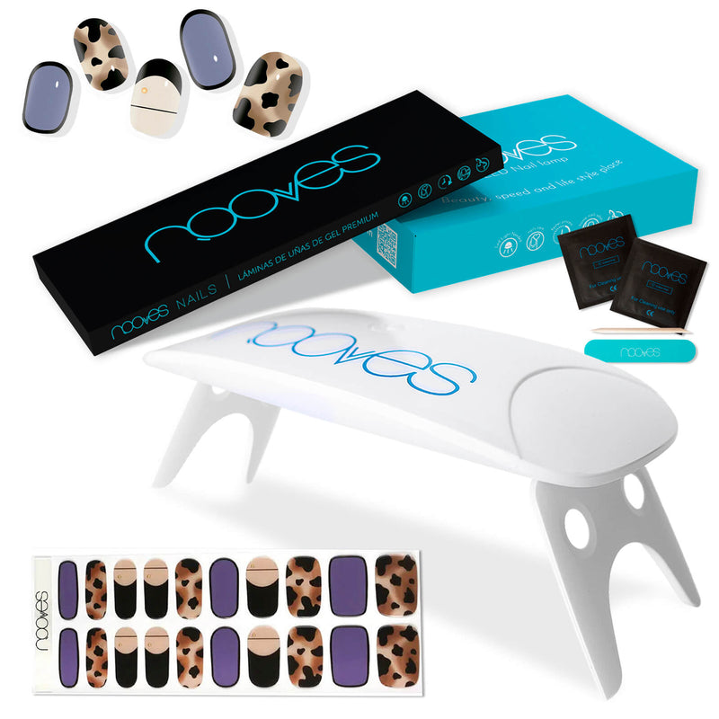 Kit de uñas de gel Pack Nooves Designs Nail Art Folha de gel premium pré-curada + UV/LED Lâmpada de unhas PORTÁTIL 8w - Lâmpada de secagem de unhas de 8W - Fácil aplicación sin torno