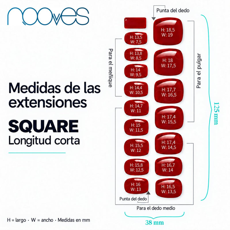 Diagrama de extensiones de forma square con sus medidas.