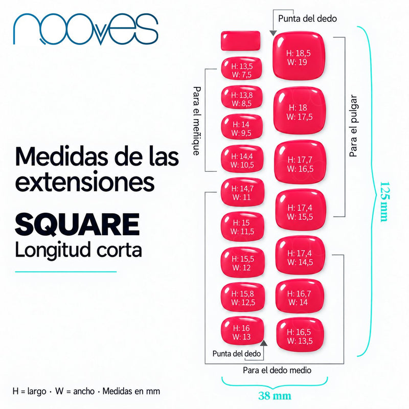 Diagrama de extensiones de forma square con sus medidas.