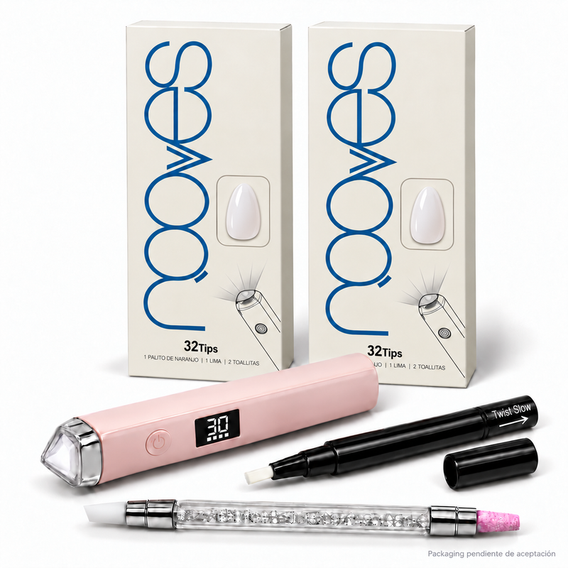 Kit Duo de Extensiones de Gel NOOVES con dos cajas, Lámpara de Moldeado, Nail Beauty Pen y Quartz Dual Stick