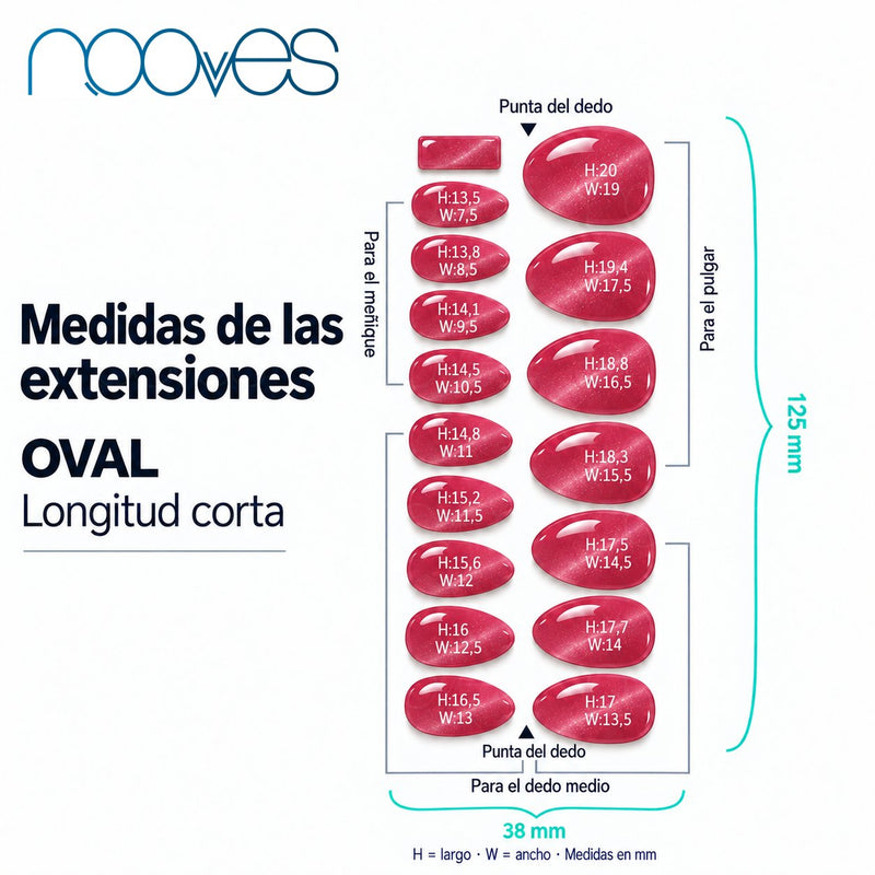 Diagrama de extensiones de forma oval con sus medidas.