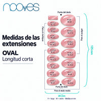 Diagrama de extensiones de forma oval con sus medidas.