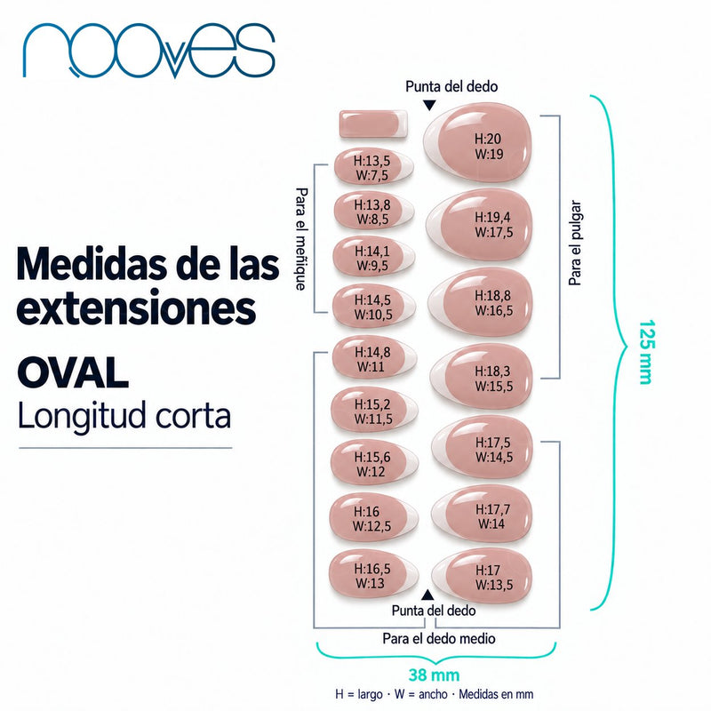 Diagrama de extensiones de forma oval con sus medidas.