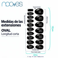 Diagrama de extensiones de forma oval con sus medidas.