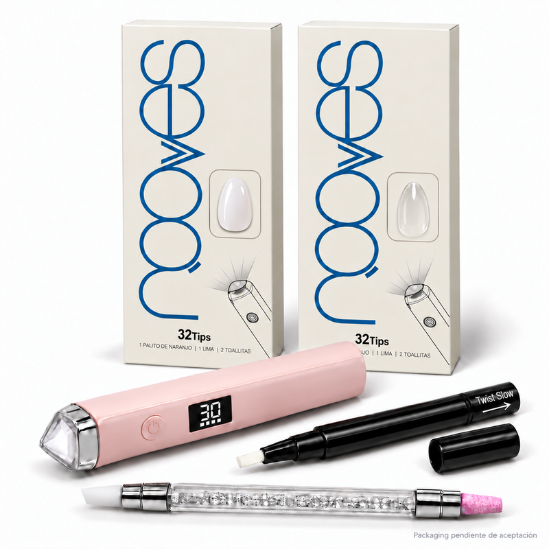 Kit Duo de Extensiones de Gel NOOVES con dos cajas, Lámpara de Moldeado, Nail Beauty Pen y Quartz Dual Stick