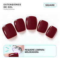 Extensiones de gel NOOVES Midnight Merlot, forma square, cinco piezas con información