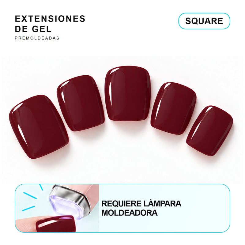 Extensiones de gel NOOVES Midnight Merlot, forma square, cinco piezas con información