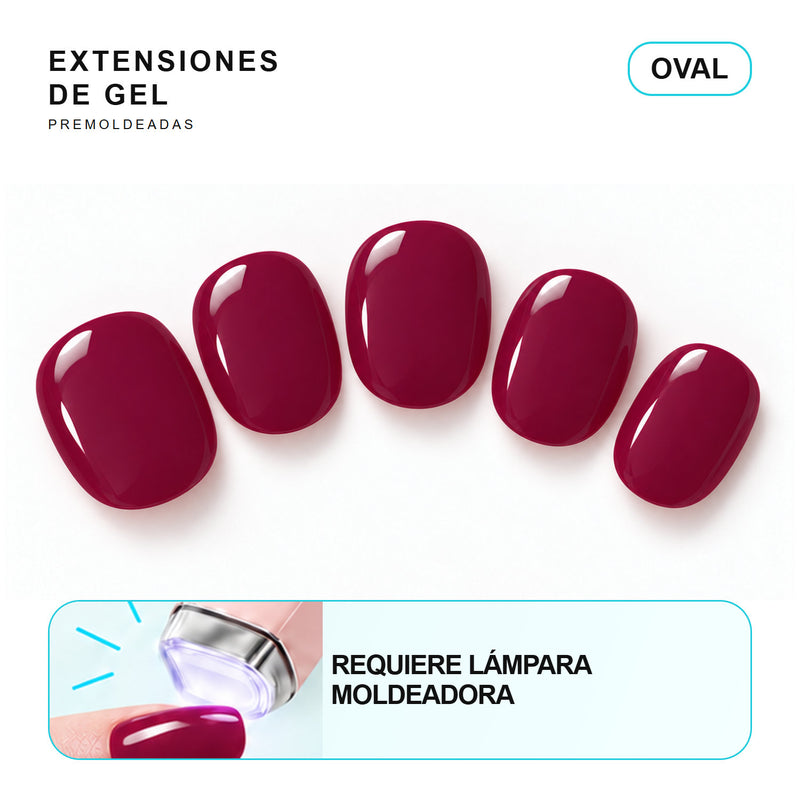Extensiones de gel NOOVES Cherry Noir, forma oval, cinco piezas con información