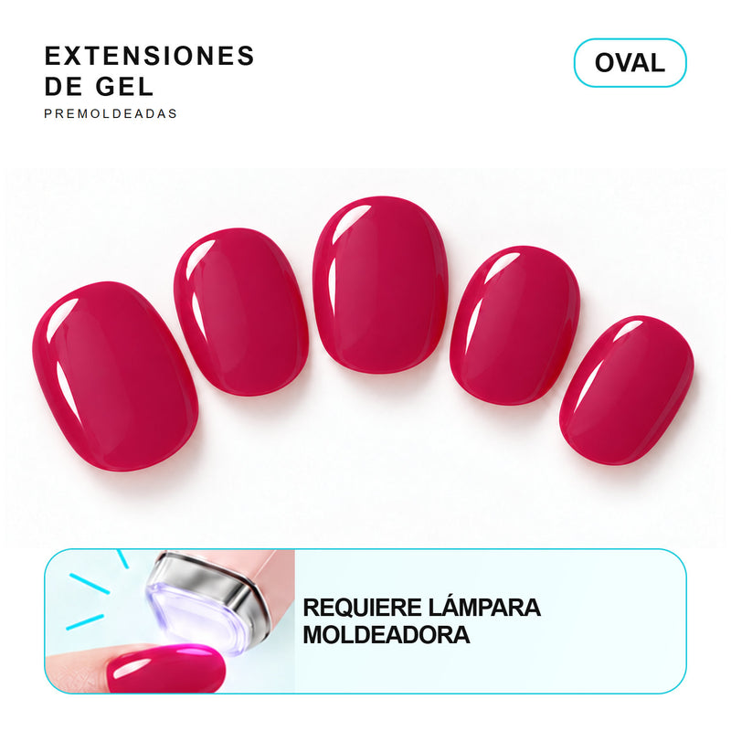 Extensiones de gel NOOVES Fuchsia Night, forma oval, cinco piezas con información