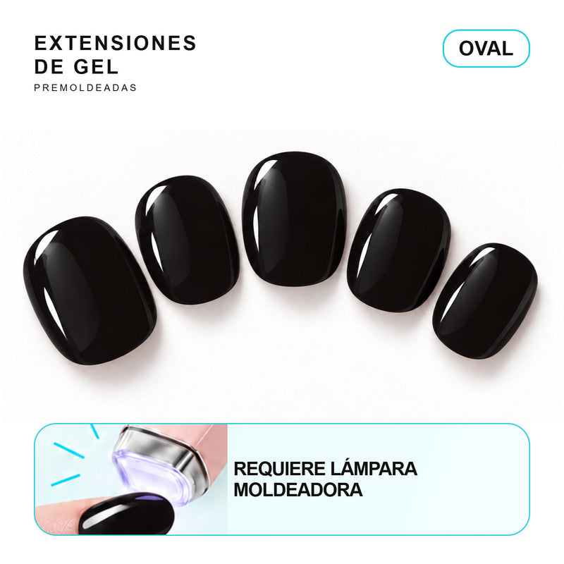 Extensiones de gel NOOVES Obsidian Night, forma oval, cinco piezas con información
