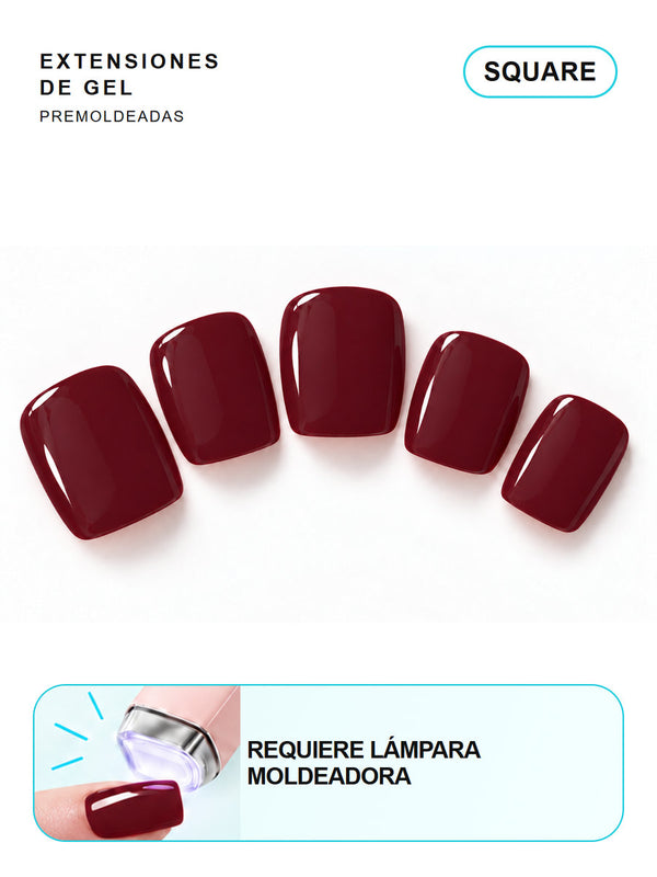 Extensiones de gel NOOVES Midnight Merlot, forma square, cinco piezas en tarjeta