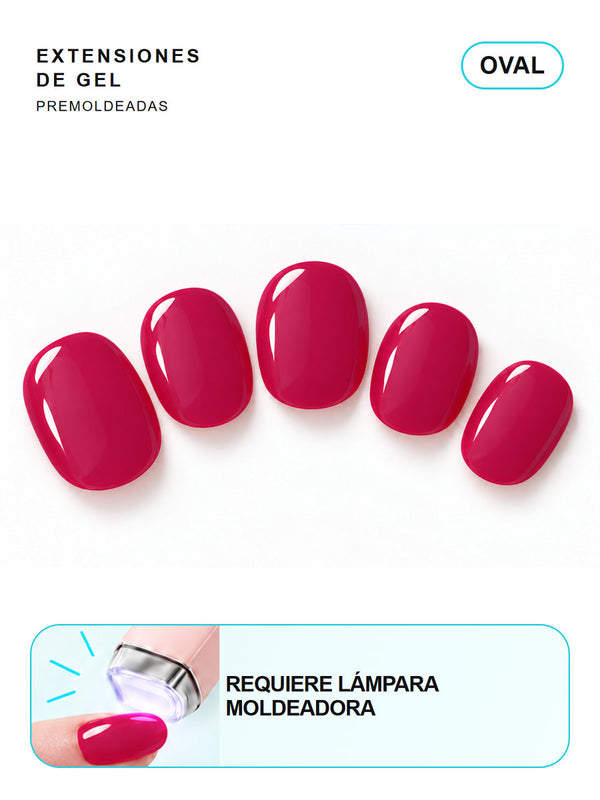 Extensiones de gel NOOVES Fuchsia Night, forma oval, cinco piezas en tarjeta