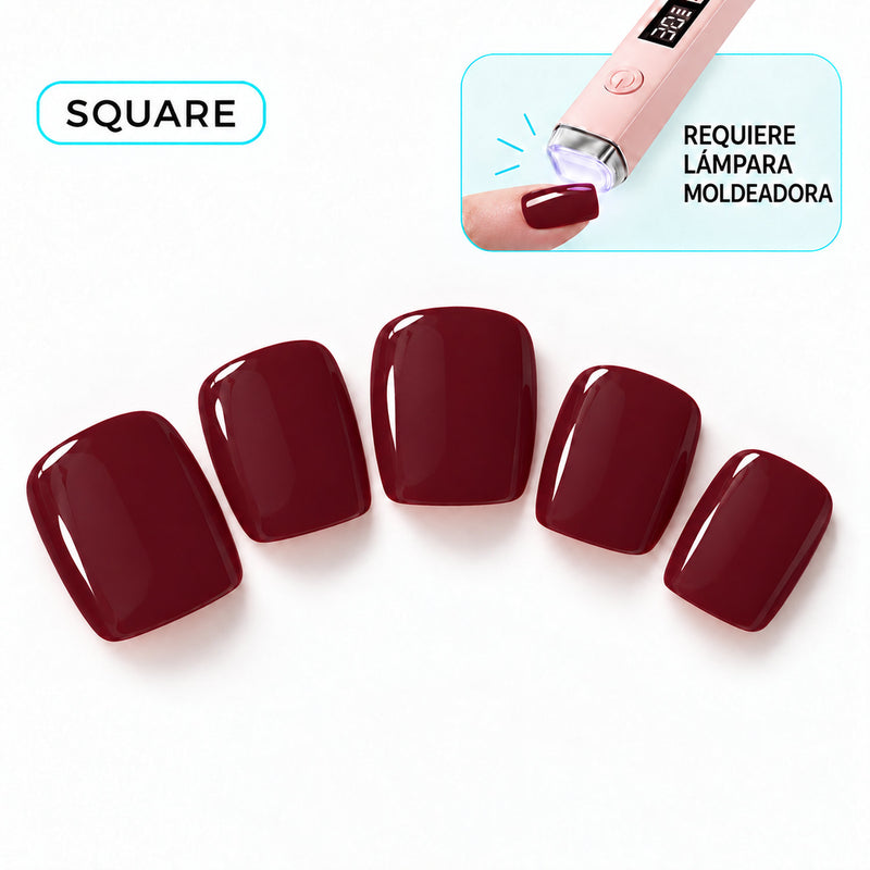 Extensiones de gel NOOVES Midnight Merlot, forma square, cinco piezas