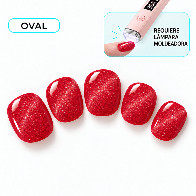 Extensiones de gel NOOVES Spicy Ruby, forma oval, cinco piezas