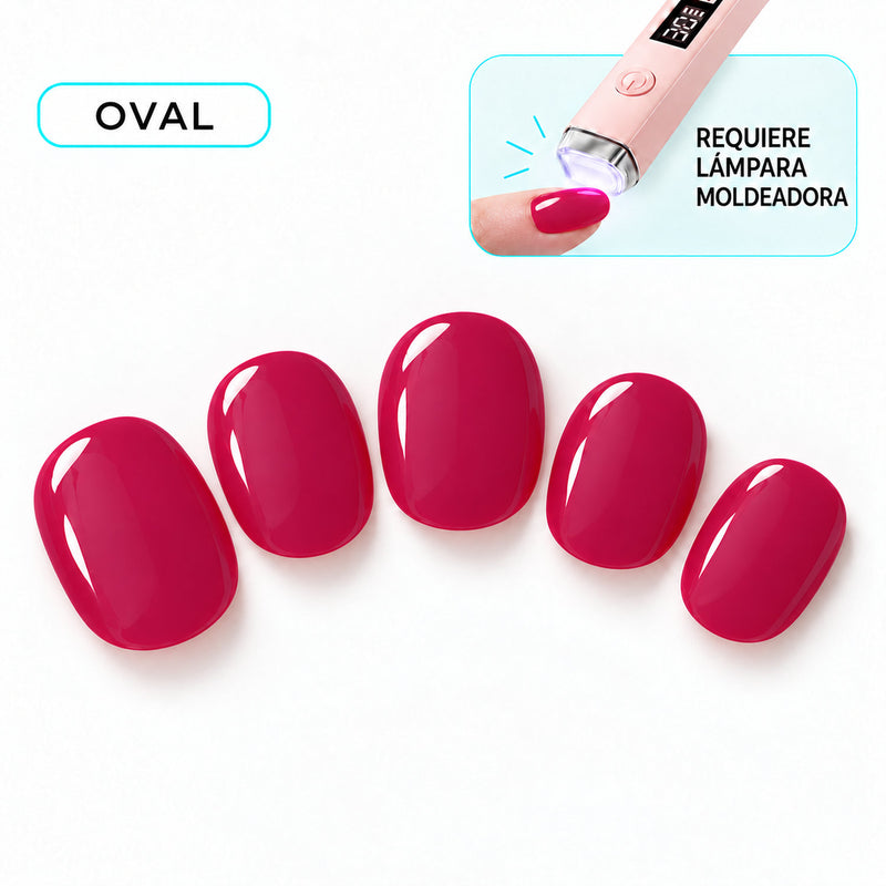 Extensiones de gel NOOVES Fuchsia Night, forma oval, cinco piezas